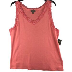 Style & Co Womens Size XL Scallop Tank Top Salmon Rose Lace Trim Sleeveless